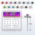 yxfl2m silver bend it nose studs w flower w central crystal
