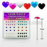 yxphr box of silver bend it nose studs with color heart top