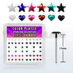 yxphs box w silver bend it nose stud, w color heart star top