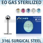 zlbc3 sterilized 316l steel labret with 3mm bezel jewel ball