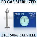 zlbcn3 eo gas sterilized 316l steel labret with a 3mm cone