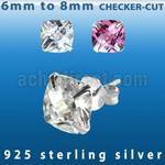 zsqfm pair of silver ear studs with square prong cz stones