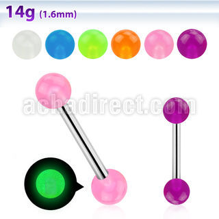 bbgl5 barbell lengua acero quirurgico bolas 5mm brillan oscuridad 16mm distribuidor