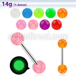 bbgl barbell lengua acero quirugico 316l bolas 6mm brillan oscuridad 16mm distribuidor