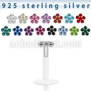 bilbf labret bio flexible transparente flor plata esterlina hojas cristal distribuidor