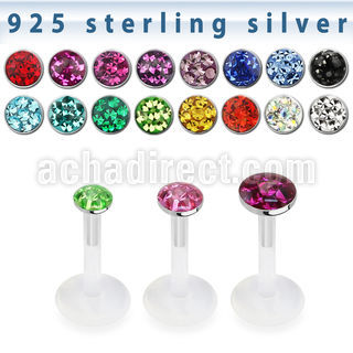 bilfr bioflex labret silver multicrystal ferido flat
