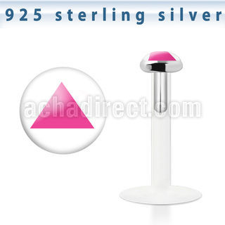 bilg41 labret bio flexible transparente plata esterlina presion 3mm logo tri rosa fondo blanco distribuidor