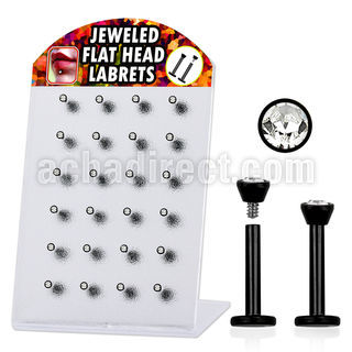 blbkc display 24 labret acero quirurgico anodizado negro rosca interna joyas claras planas 2 5mm 8mm distribuidor mayorista