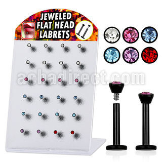 blbkm display 24 labret acero quirurgico anodizado negro rosca interna joyas planas 2 5mm 8mm distribuidor mayorista