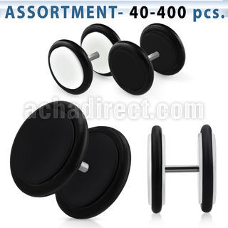 blk164 surtido piercings 40 400 plugs falsos acrilicos negros blancos anillos goma distribuidor mayorista