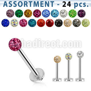 blk282 surtido piercings 24 labrets acero quirurgico bola multi cristal ferido 3mm distribuidor