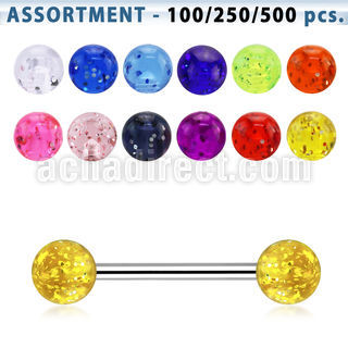 blk367 surtido piercings surtido barbells lengua acero quirurgico bolas glitter 6mm 16mm mayorista
