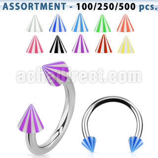 blk378 surtido piercings barbells circulares acero quirurgico variados conos acrilicos 3mm sombrlla playa  8mm al por mayor
