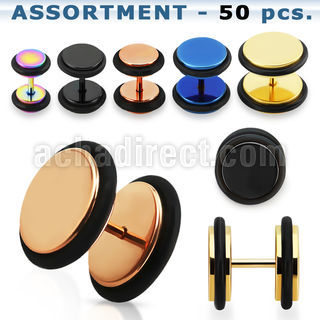 blk390 surtido piercings 50 plugs falsos acero quirurgico anodizado anillos goma mayorista