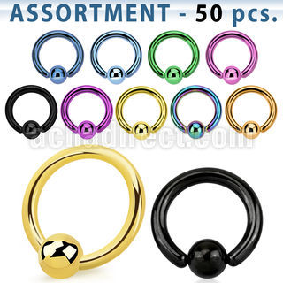 blk403 surtido piercings 50 aros bola presion acero quirurgico pvd bola 4mm mayorista