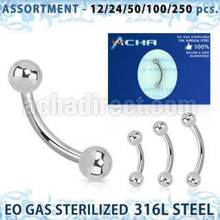 blk468 surtido piercings surtido 250 50 piercings esterilizados bananas ceja acero quirurgico 316l bolas 3mm 8mm 12mm venta