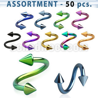 blk502 surtido piercings 50 espirales acero quirurgico pvd conos 3mm mayorista
