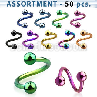 blk503 surtido piercings 50 espirales acero quirurgico pvd bolas 3mm al por mayor