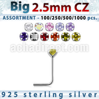 blk523 surtido por mayorpiercing nariz l plata esterlina 925 0 6mm zirconia redonda 2 5mm distribuidor