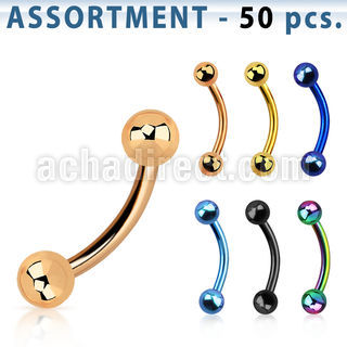 blk78 surtido piercings 50 bananas ceja acero quirurgico pvd bolas 3mm al por mayor