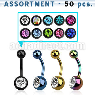 blk80b surtido piercings 50 piercings ombligo acero quirurgico pvd bola joya 8mm bola acero al por mayor