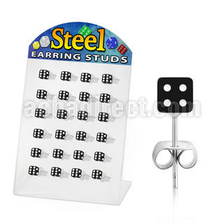 brdi5 soporte 12 pares piercings oreja acero inoxidable dado acrilico uv 5mm color negro puntos blancos mayorista