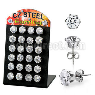 bresz9 display 12 pares piercings oreja acero inoxidable zirconia redondas claras 9mm venta