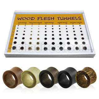 brpg95 display 70 dilataciones tunel doble flare madera teca cocodrilo sono coco madera negra 3mm 12mm distribuidor mayorista