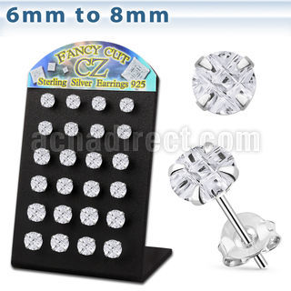 brsv9 display 12 pares piercings oreja plata esterlina zirconia corte lujoso redondas claras 6mm 8mm al por mayor