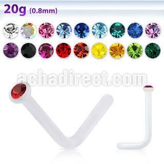 clear acrylic nose stud with a 1.5mm round crystal top