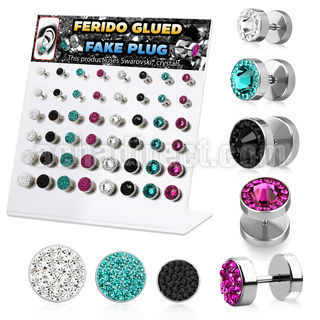 dacb134 display acrilico 48 plugs falsos acero cristal swarovski ferido centro cristal multi cristal planos venta