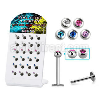 dacb156 display 24 labrets acero 316l bola joya bisel 2 5mm 6mm 8mm distribuidor mayorista