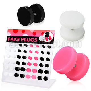 dacb79 display 48 plugs falsos acrilicos anillo goma negro blanco rosa mayorista