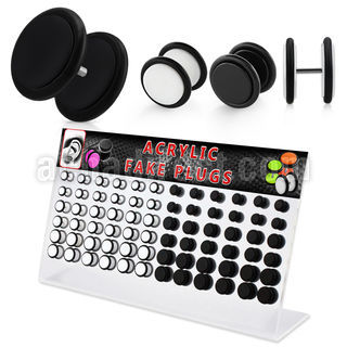 dacb89 display acrilico 72 plugs falsos acrilicos anilos goma negro blanco distribuidor mayorista