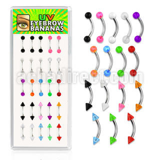 dbneuv caja 25 bananas ceja acero quirurgico bolas conos acrilico uv 3mm 8mm al por mayor