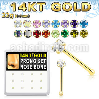 dgnb6 caja 12 piercing nariz hueso oro 14 kts 0 6mm zirconia redondas claras 2mm mayorista