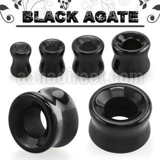 dgsii precious black agate stone double flare flesh tunnel