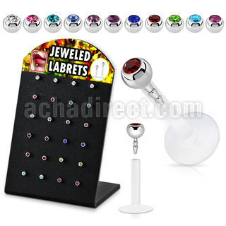 display w 24 bio flex labrets w 3mm jewel ball tops