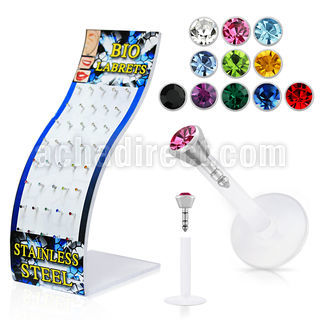 dlbijy display 40 labrets bio flexibles transparentes cabeza parte cristal 2 5mm 8mm venta