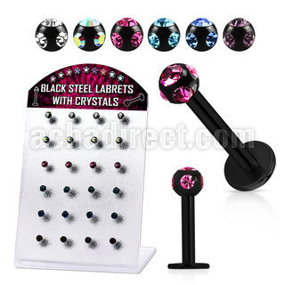dlbkca display 24 labret acero quirurgico anodizado negro bolas multi joya 3mm 8mm distribuidor