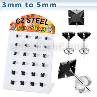dmesq2 display 12 pares piercings oreja acero inoxidable zirconia negras cuadradas 3mm 5mm distribuidor