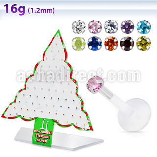 dxmas6 display acrilico arbol navidad 64 labret bio flexible transparente plata esterlina zirconita redonda 2mm al por mayor
