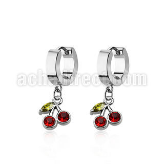 erhchz par pendientes huggie oreja acero inoxidable brillo espejo colgante cereza cristal distribuidor mayorista