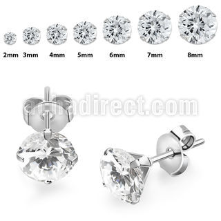 eszr 316l steel prong ear studs cubic zirconia cz stones