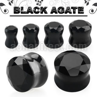 fgsd black agate stone double flare plug faceted cut
