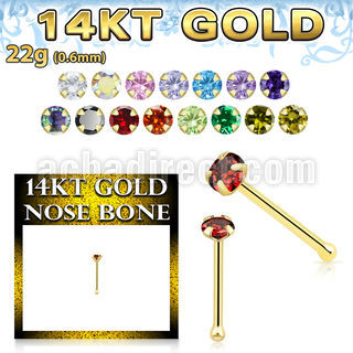 gbzm25 14k gold nose bone prong set color cz
