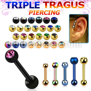 hextdc piercing tragus triple acero 316l anodizado bola 3mm bola joya bisel 3mm 5mm al por mayor