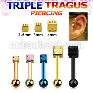 hextfd piercing tragus triple acero 316l anodizado bola 3mm dado acero 2 5mm 5mm al por mayor