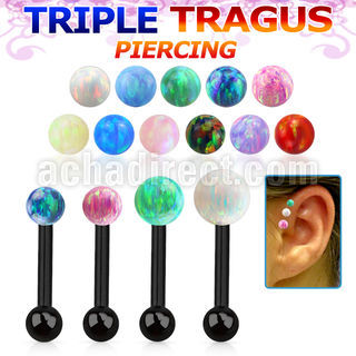hextiop piercing tragus triple acero 316l anodizado bola opalo 3mm bola acero lisa 3mm al por mayor