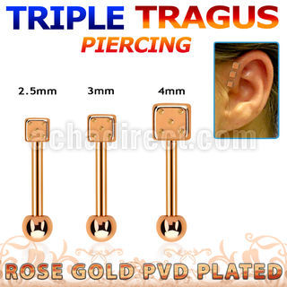 hexttfd piercing tragus triple acero pvd oro rosa dado acero 2 5mm 5mm bola 3mm distribuidor